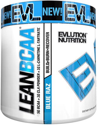 Lean BCAA, Blue Raz, 9.4 oz (267 g) by EVLution Nutrition, 補充劑，氨基酸，bcaa（支鏈氨基酸），運動，肌肉 HK 香港