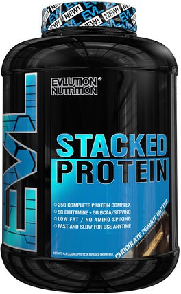 Stacked Protein, Chocolate Peanut Butter, 4 lb (1.813 g) by EVLution Nutrition, 運動，補品，乳清蛋白 HK 香港