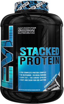 Stacked Protein, Cookies & Cream, 4 lb (1813 g) by EVLution Nutrition, 運動，補品，乳清蛋白 HK 香港
