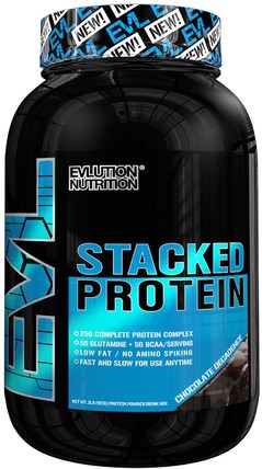 Stacked Protein Drink Mix, Chocolate Decadence, 2 lb (888 g) by EVLution Nutrition, 運動，補品，乳清蛋白 HK 香港