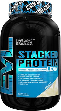 Stacked Protein Lean, Protein + Weight Management, Vanilla, 2 lbs (909 g) by EVLution Nutrition, 運動，補品，乳清蛋白 HK 香港
