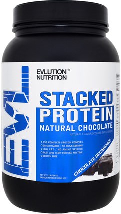 Stacked Protein, Natural Chocolate, Chocolate Decadence, 2 lb (909 g) by EVLution Nutrition, 運動，補品，乳清蛋白 HK 香港