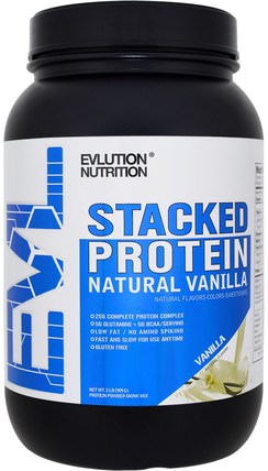 Stacked Protein Natural Vanilla, 2 lbs (909 g) by EVLution Nutrition, 運動，補品，乳清蛋白 HK 香港