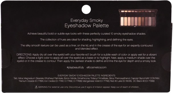 眼睛 - E.L.F. Cosmetics, Eyeshadow Palette, Everyday Smoky, 0.49 oz (14 g)