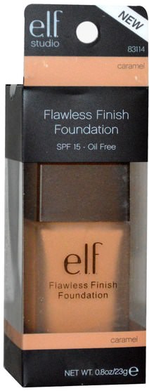 面對 - E.L.F. Cosmetics, Flawless Finish Foundation, Caramel, 0.8 oz (23 g)