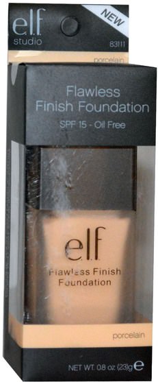 面對 - E.L.F. Cosmetics, Flawless Finish Foundation, SPF 15, Oil Free, Porcelain, 0.8 oz (23 g)