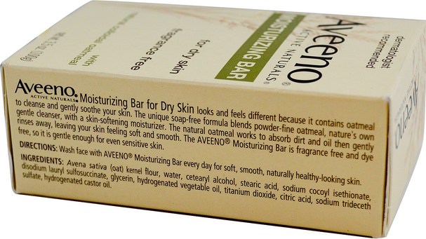 面部護理，身體 - Aveeno, Active Naturals, Moisturizing Bar, Fragrance Free, 3.5 oz (100 g)