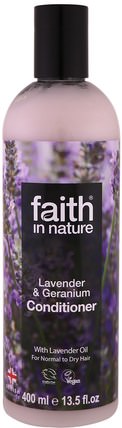 Conditioner, For Normal to Dry Hair, Lavender & Geranium, 13.5 fl oz (400 ml) by Faith in Nature, 洗澡，美容，頭髮，頭皮，護髮素 HK 香港