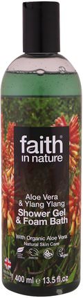 Shower Gel & Foam Bath, Aloe Vera & Ylang Ylang, 13.5 fl. oz (400 ml) by Faith in Nature, 洗澡，美容，沐浴露 HK 香港