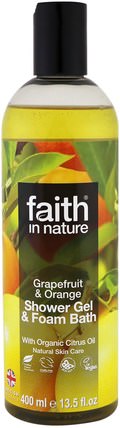 Shower Gel & Foam Bath, Grapefruit & Orange, 13.5 fl oz (400 ml) by Faith in Nature, 洗澡，美容，沐浴露 HK 香港