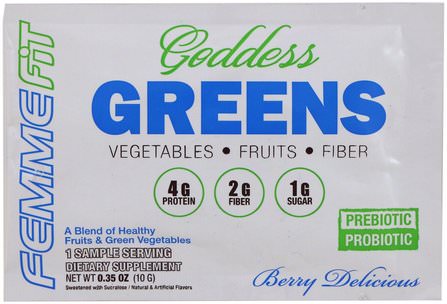 Goddess Greens, Acai + Spirulina + Chlorella Superfood Mix, Berry Delicious, 0.35 oz (10 g) by FEMME, 補品，超級食品 HK 香港