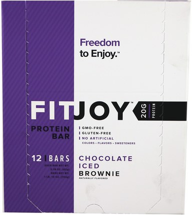 Protein Bar, Chocolate Iced Brownie, 12 Bars, 2.18 oz (62 g) Each by FITJOY, 運動，蛋白質棒 HK 香港