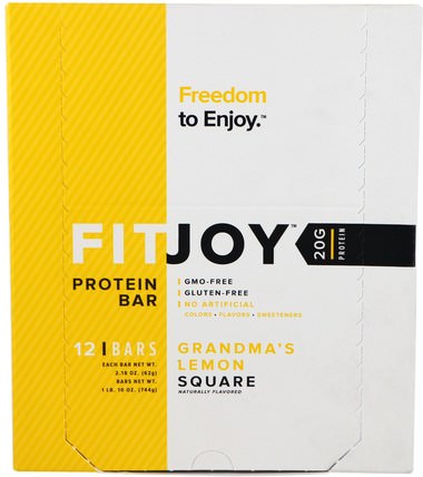 Protein Bar, Grandmas Lemon Square, 12 Bars, 2.18 oz (62 g) Each by FITJOY, 運動，蛋白質棒 HK 香港