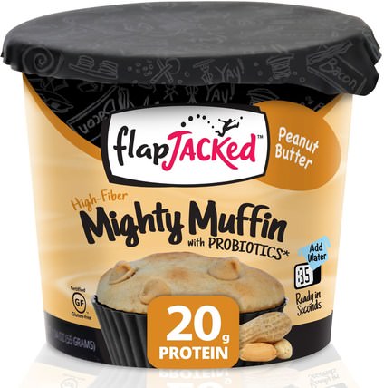 Mighty Muffin, with Probiotics, Peanut Butter, 1.94 oz (55 g) by FlapJacked, 強大的鬆餅 HK 香港