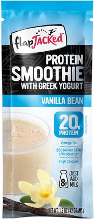 Protein Smoothie With Greek Yogurt, Vanilla Bean, 12 Packets, 1.5 oz (42 g) Each by FlapJacked, 食物，零食，蛋白質 HK 香港