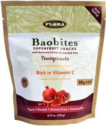 Baobites, Pomegranate, 6.17 oz (175 g) by Flora, 補充劑，抗氧化劑，石榴汁提取物，食物，乾果 HK 香港