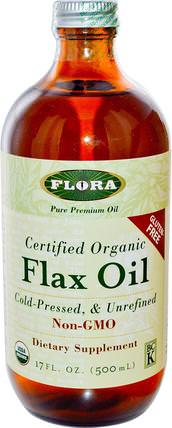 Certified Organic Flax Oil, 17 fl oz (500 ml) by Flora, 補充劑，efa omega 3 6 9（epa dha），亞麻油液體 HK 香港