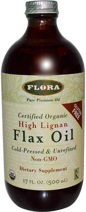 Certified Organic High Lignan Flax Oil, 17 fl oz (500 ml) by Flora, 補充劑，efa omega 3 6 9（epa dha），亞麻油 HK 香港