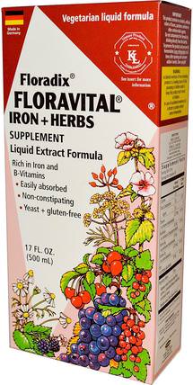 Floradix, Floravital, Iron + Herbs Supplement, Liquid Extract Formula, 17 fl oz (500 ml) by Flora, 補品，礦物質，鐵，植物群floradix HK 香港