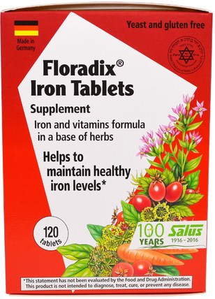Floradix Iron Tablets Supplement, 120 Tablets by Flora, 補品，礦物質，鐵 HK 香港