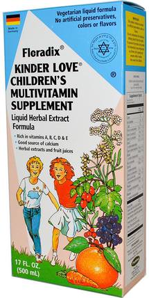 Floradix, Kinder Love, Childrens Multivitamin Supplement, 17 fl oz (500 ml) by Flora, 維生素，多種維生素，兒童多種維生素，液體多種維生素 HK 香港