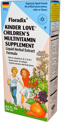 Floradix, Kinder Love, Childrens Multivitamin Supplement, 8.5 fl oz (250 ml) by Flora, 維生素，多種維生素，兒童多種維生素，液體多種維生素 HK 香港