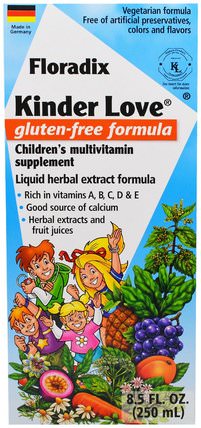 Floradix, Kinder Love, Childrens Multivitamin Supplement, Gluten Free Formula, 8.5 fl oz (250 ml) by Flora, 維生素，多種維生素，兒童多種維生素，兒童健康，兒童補品 HK 香港