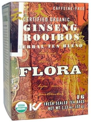 Herbal Tea Blend, Certified Organic Ginseng Rooibos, Caffeine Free, 16 Tea Bags, 1.13 oz (32 g) by Flora, 食品，涼茶，人參茶，補品，adaptogen HK 香港