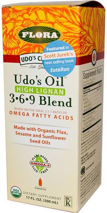 Udos Choice, Udos Oil, 3 6 9 Blend, High Lignan, 17 fl oz (500 ml) by Flora, 補充劑，efa omega 3 6 9（epa dha） HK 香港