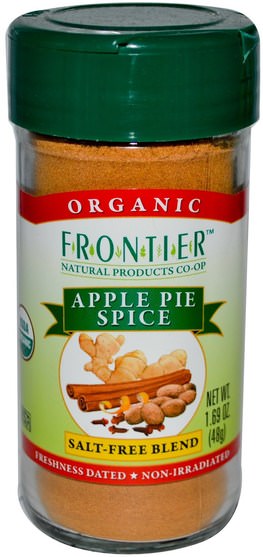 食品，烘焙助劑，香料和調味料 - Frontier Natural Products, Organic Apple Pie Spice, Salt-Free Blend, 1.69 oz (48 g)