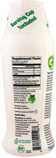 食物，飲料 - Genesis Today, Organic Noni 100, 16 fl oz (473 ml)