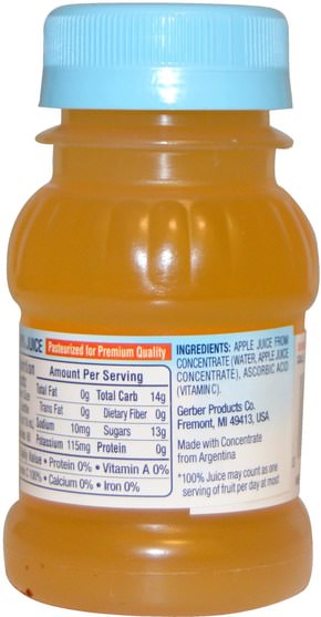食品，咖啡茶和飲料，兒童健康，兒童食品 - Gerber, 100% Juice, Apple Juice, 4 fl oz (118 ml)