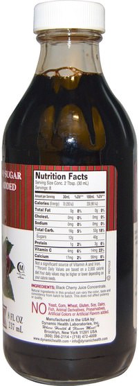 食品，咖啡茶和飲料，果汁 - Dynamic Health Laboratories, Dynamic Health Laboratories, Pure Black Cherry Juice Concentrate, 8 fl oz (237 ml)