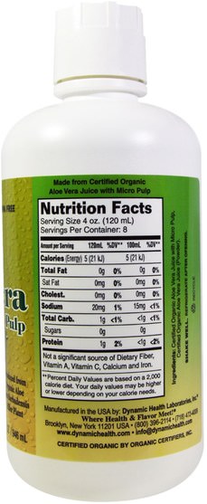 食品，咖啡茶和飲料，果汁 - Dynamic Health Laboratories, Organic Aloe Vera Juice with Micro Pulp, Unflavored, 32 fl oz (946 ml)