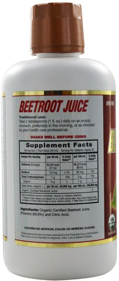 食品，咖啡茶和飲料，果汁 - Dynamic Health Laboratories, Organic Beetroot Juice, 32 fl. oz. (946 ml)