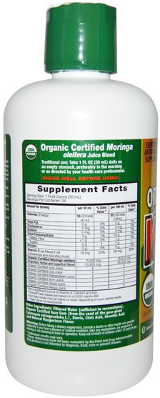 食品，咖啡茶和飲料，果汁 - Dynamic Health Laboratories, Organic Certified Moringa, Oleifera Juice Blend, 33.8 fl oz (1 L)