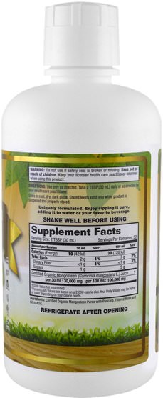 食品，咖啡茶和飲料，果汁，補品，山竹果汁 - Dynamic Health Laboratories, Certified Organic Mangosteen Gold, 32 fl oz (946 ml)