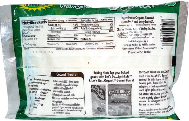 食物，乾果，椰子整個 - Edward & Sons, Organic Shredded Coconut, Unsweetened, 8 oz (227 g)