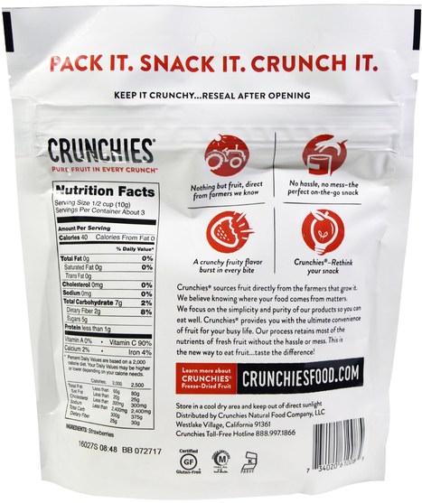 食物，乾果 - Crunchies Food Company, Freeze-Dried Strawberries, 1 oz (28 g)