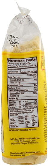食物，麵粉和混合物，杏仁粉 - Bobs Red Mill, Super-Fine Almond Flour, Gluten-Free, 16 oz (453 g)