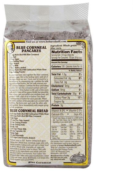 食物，麵粉和混合物 - Bobs Red Mill, Blue Cornmeal, Medium Grind, 24 oz (680 g)