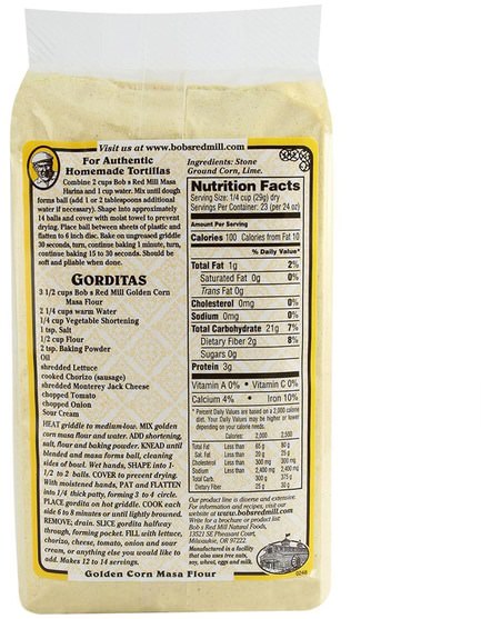 食物，麵粉和混合物 - Bobs Red Mill, Masa Harina, Golden Corn Flour, 24 oz (680 g)
