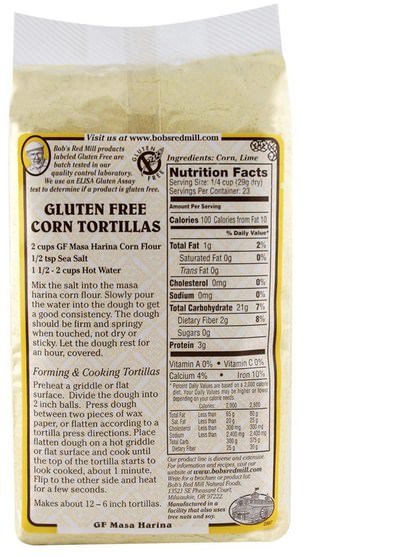 食物，麵粉和混合物 - Bobs Red Mill, Masa Harina Golden Corn Flour, Gluten Free, 24 oz (680 g)