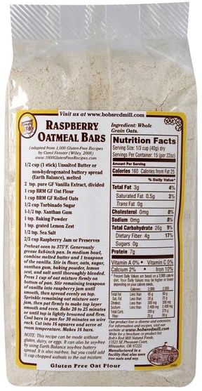 食物，麵粉和混合物 - Bobs Red Mill, Whole Grain Oat Flour, Gluten Free, 22 oz (623 g)