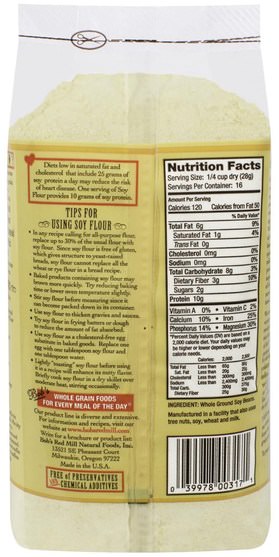 食品，麵粉和混合物，豆製品 - Bobs Red Mill, 100% Whole Grain Soy Flour, 16 oz (453 g)