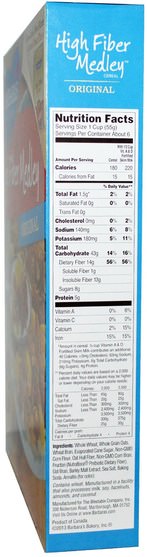 食品，食品，穀物，全麥穀物，補品，纖維 - Barbaras Bakery, High Fiber Medley Cereal, Original, 12 oz (340 g)