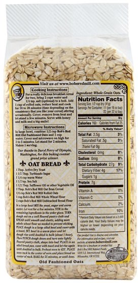 食品，食品，燕麥燕麥片，穀類食品 - Bobs Red Mill, Extra Thick Rolled Oats, Whole Grain, 16 oz (1 lb) 453 g