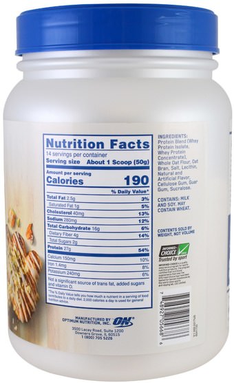 食品，食品，運動，燕麥燕麥片 - Optimum Nutrition, Whey & Oats, Vanilla Almond Pastry, 1.54 lb (700 g)