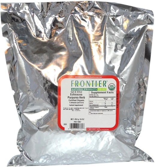 食物，涼茶，抗生素，紫錐花 - Frontier Natural Products, Organic Cut & Sifted Echinacea Purpurea Herb, 16 oz (453 g)