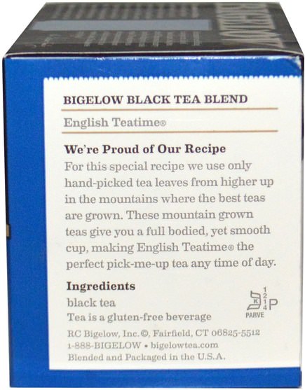 食物，涼茶，紅茶 - Bigelow, English Teatime, 20 Tea Bags, 1.50 oz (42 g)